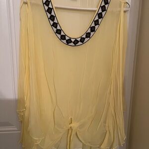 Karen Kane Sheer Embellished Blouse Pale Yellow Sz L
